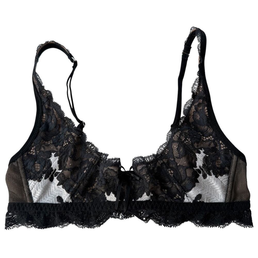 Victoria's Secret No-Wire Black Lace Lightly Lined Adjustable Strap Bra Sz Small